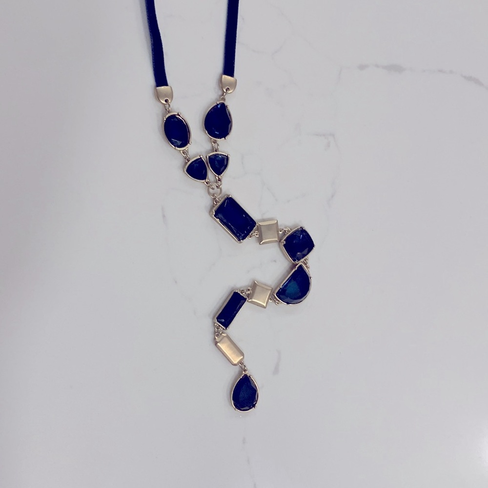 Chicos Blue Gold Tone Pendant Necklace